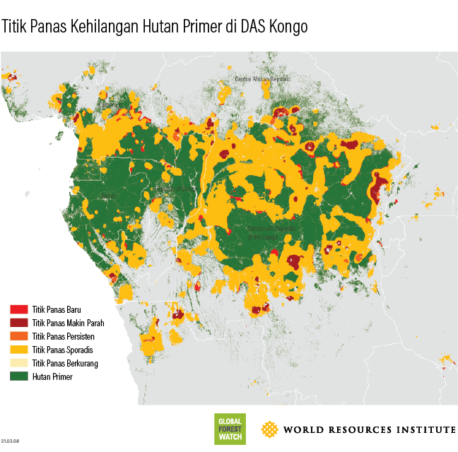 hots spots of primary forest loss in the DRC