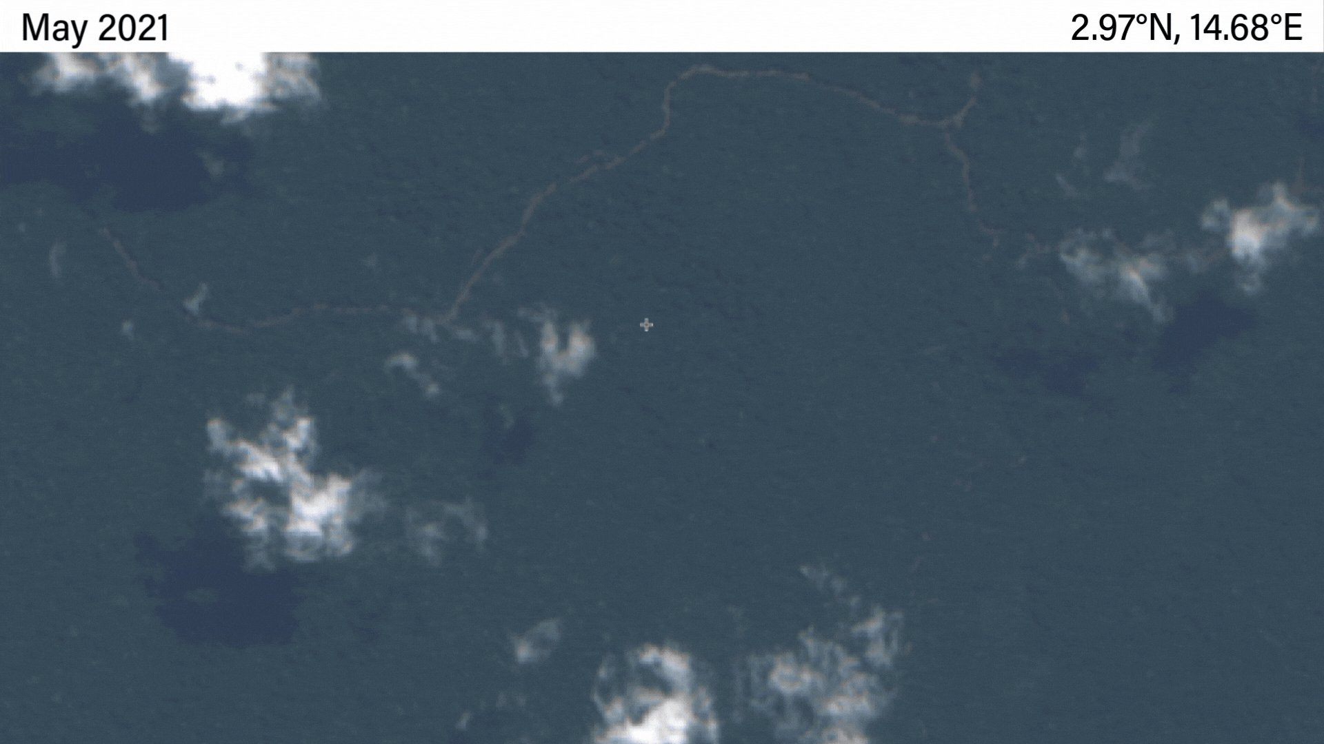 Congo Basin forest roads data set overlaid on satellite imagery in Republic of the Congo